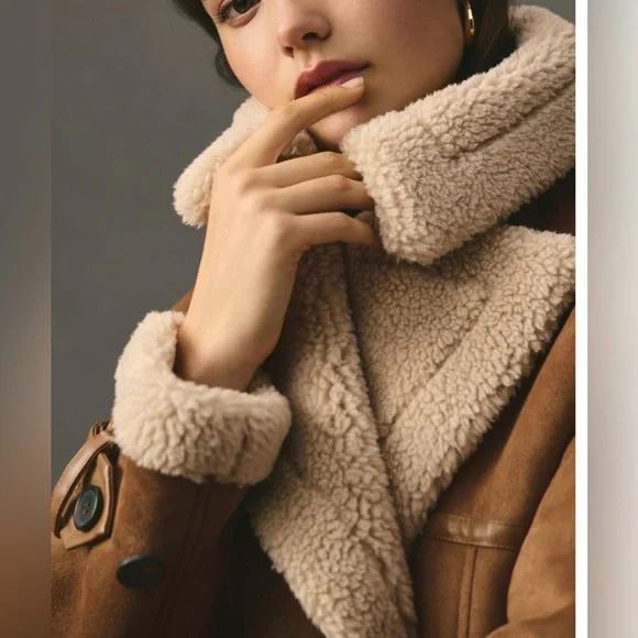 Avec Les Filles Faux Shearling Coat Brown size Large - Picture 4 of 16